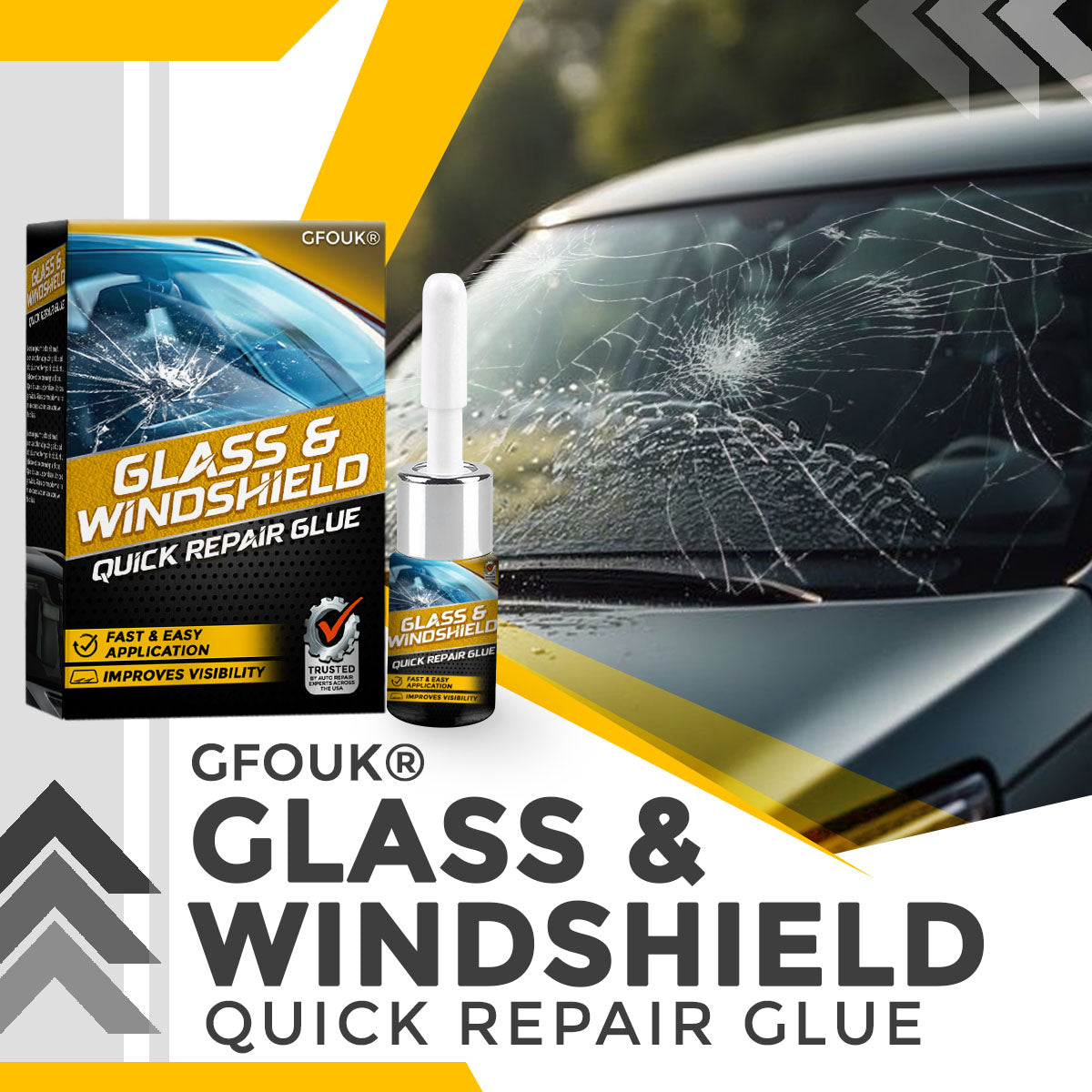 👓 GFOUK® Glass & Windshield 1 MIN Quick Repair Glue 🇺🇸 Made in USA