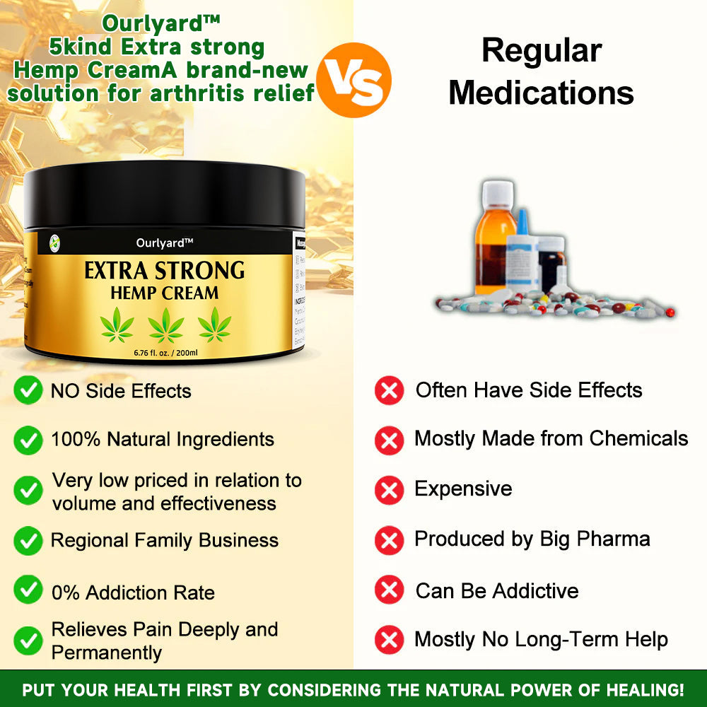 🍀👨‍⚕️Ourlyard™ Extra Strong Hemp Cream(Relieves joint pain and soothes soreness from muscle strains and sprains)