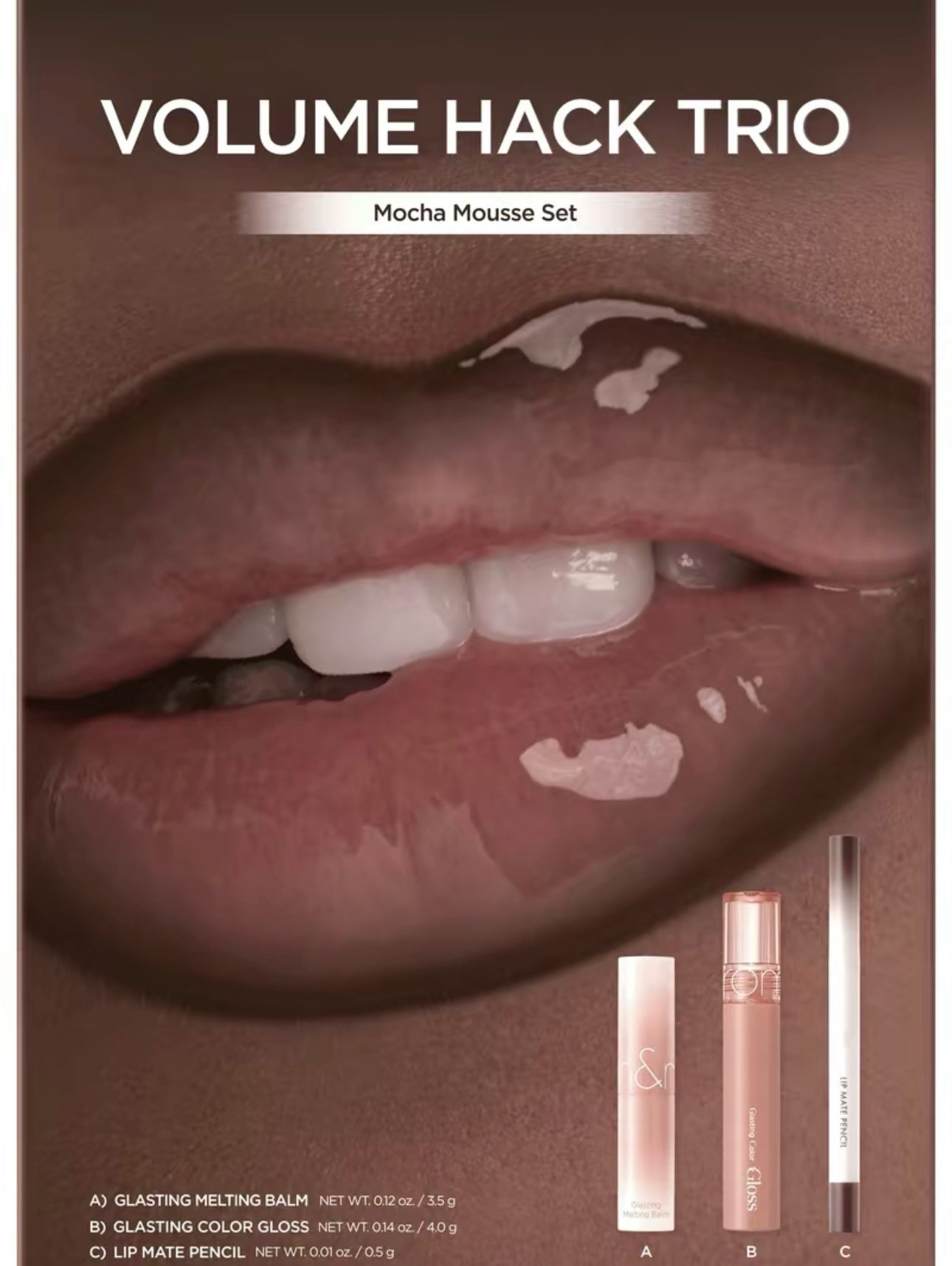 LIP VOLUME HACK TRIO (3 Shades, Lip Mate Pencil & Melting Balm & Color Gloss)