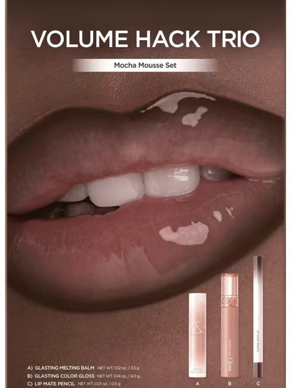 LIP VOLUME HACK TRIO (3 Shades, Lip Mate Pencil & Melting Balm & Color Gloss)