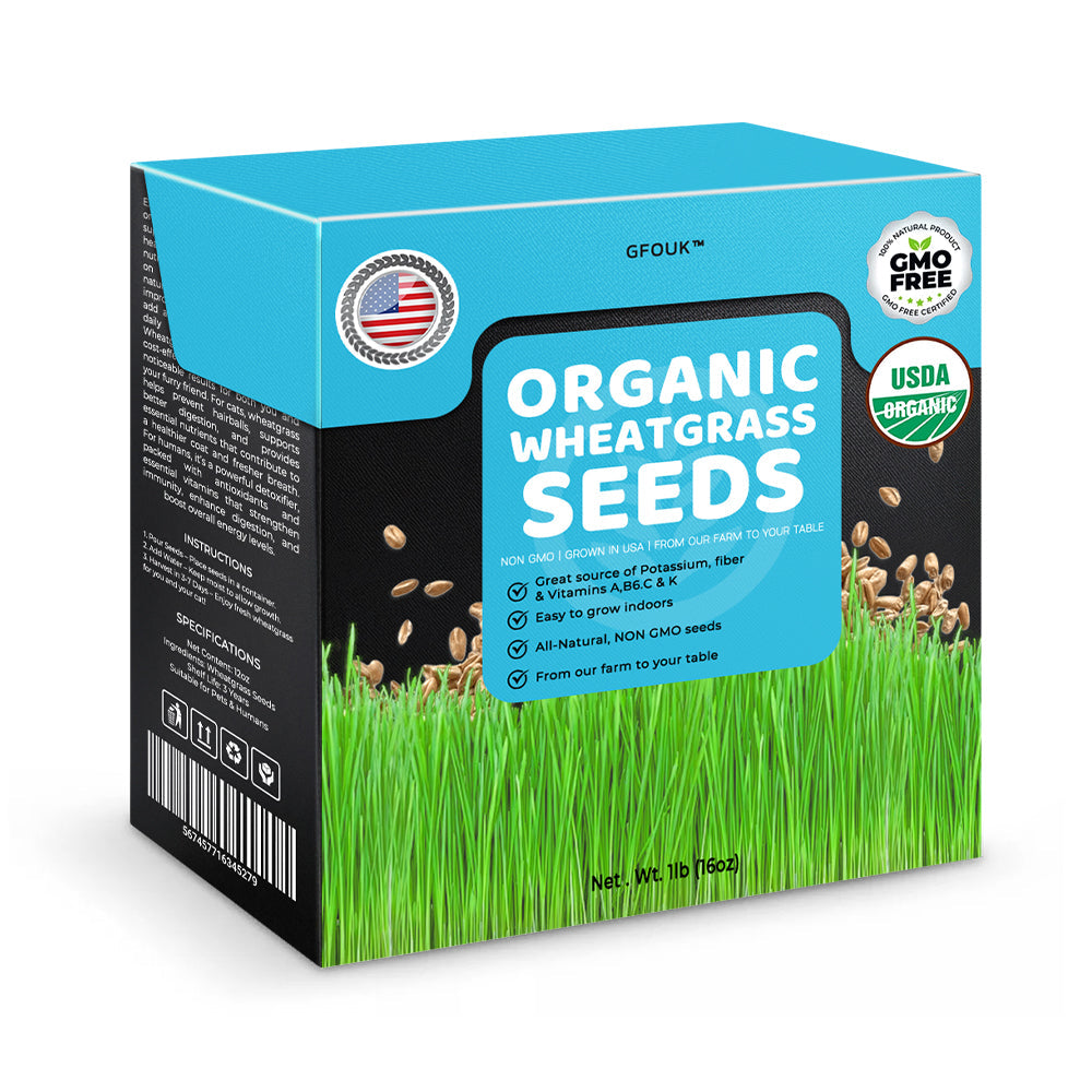 GFOUK™ Organic Wheatgrass Seeds | Non GMO | Grown in USA | from Our Farm to Your Table