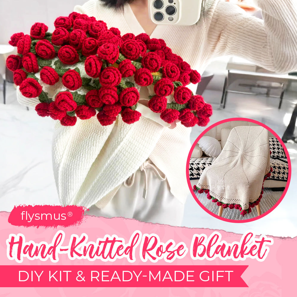 flysmus® Hand-Knitted Rose Blanket DIY Kit & Ready-Made Gift
