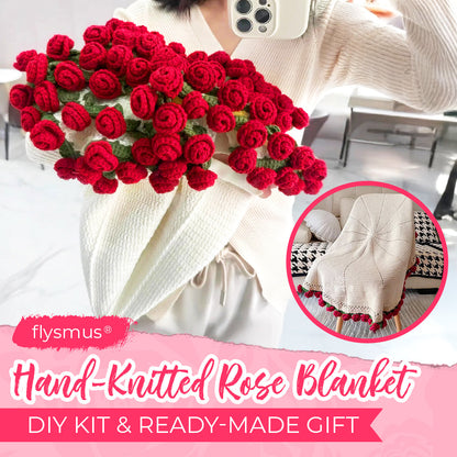 flysmus® Hand-Knitted Rose Blanket DIY Kit & Ready-Made Gift