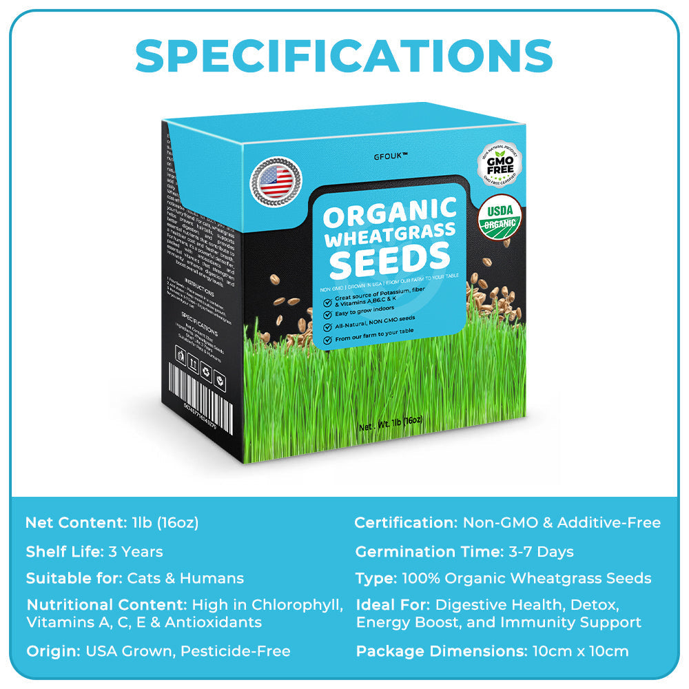GFOUK™ Organic Wheatgrass Seeds | Non GMO | Grown in USA | from Our Farm to Your Table