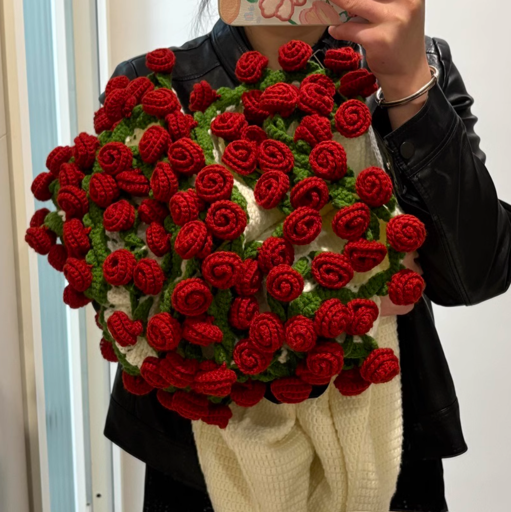 flysmus® Hand-Knitted Rose Blanket DIY Kit & Ready-Made Gift